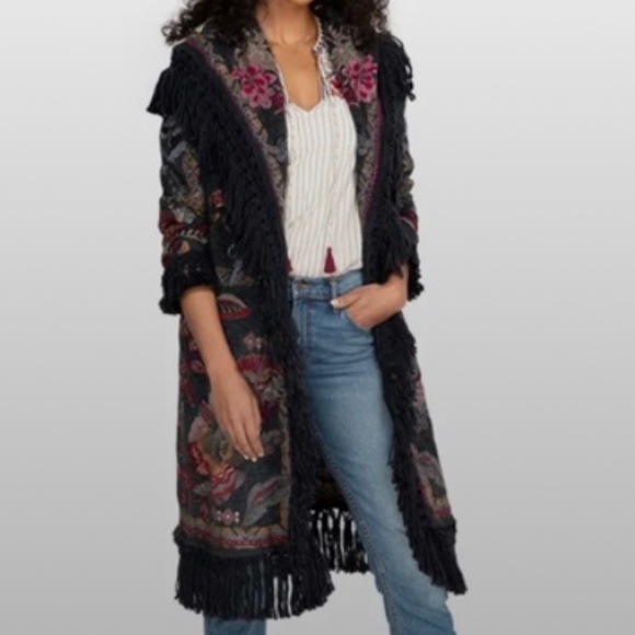 Boho Chic Johnny Was Hooded Fringed OMBRISA Duster - Picture 3 of 5